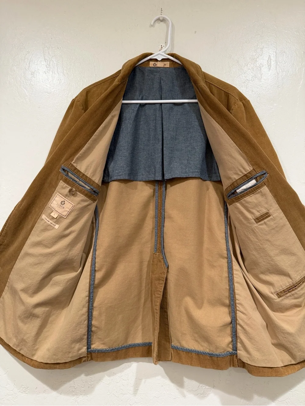 JCrew Ludlow Mens L Corduroy Blazer Tan Camel Brown Sport Coat Jacket Unlined